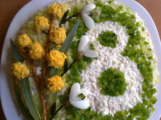 Идеи украшения салатов к 8 Марта